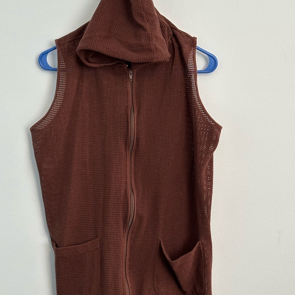 Brown Sleeveless Hooded Vest